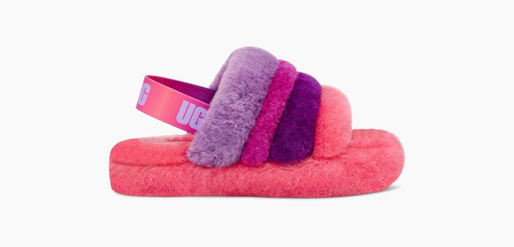 Ugg Slide Big Kids - Ugg Fluff Yeah Pink / Purple Rainbow - 651GMFHLU